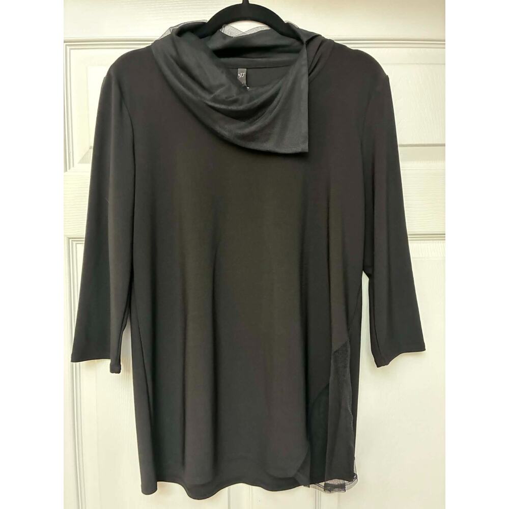 by JJ Black Cowl Neck Tunic Top Women's Medium 3/4 Sleeve Sheer‎ Hem